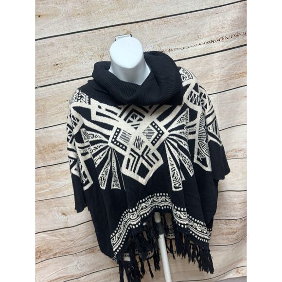Flying Tomato Womens Poncho Size M/L Black Bohemian Sweater Pullover - Picture 5 of 10